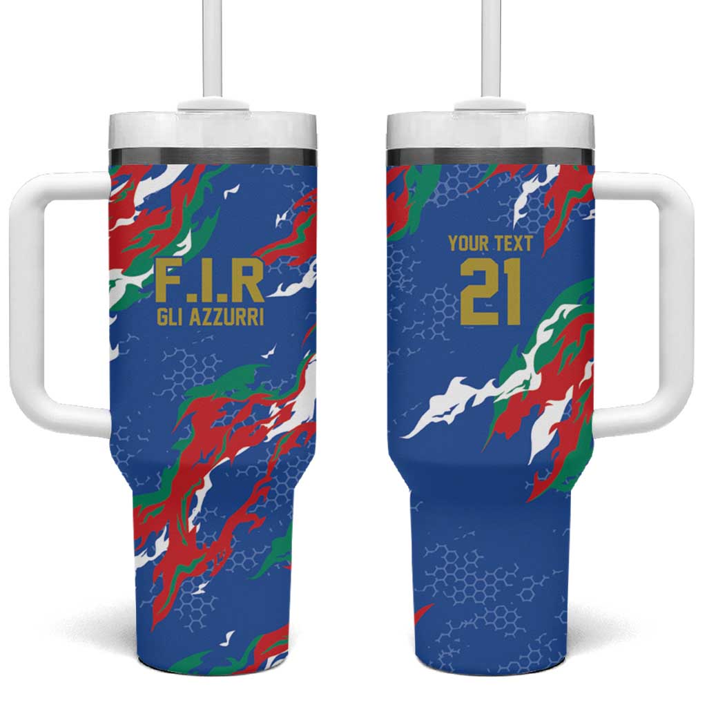 Custom Italy Rugby Pride Tumbler With Handle Gli Azzurri Flame Fire Style