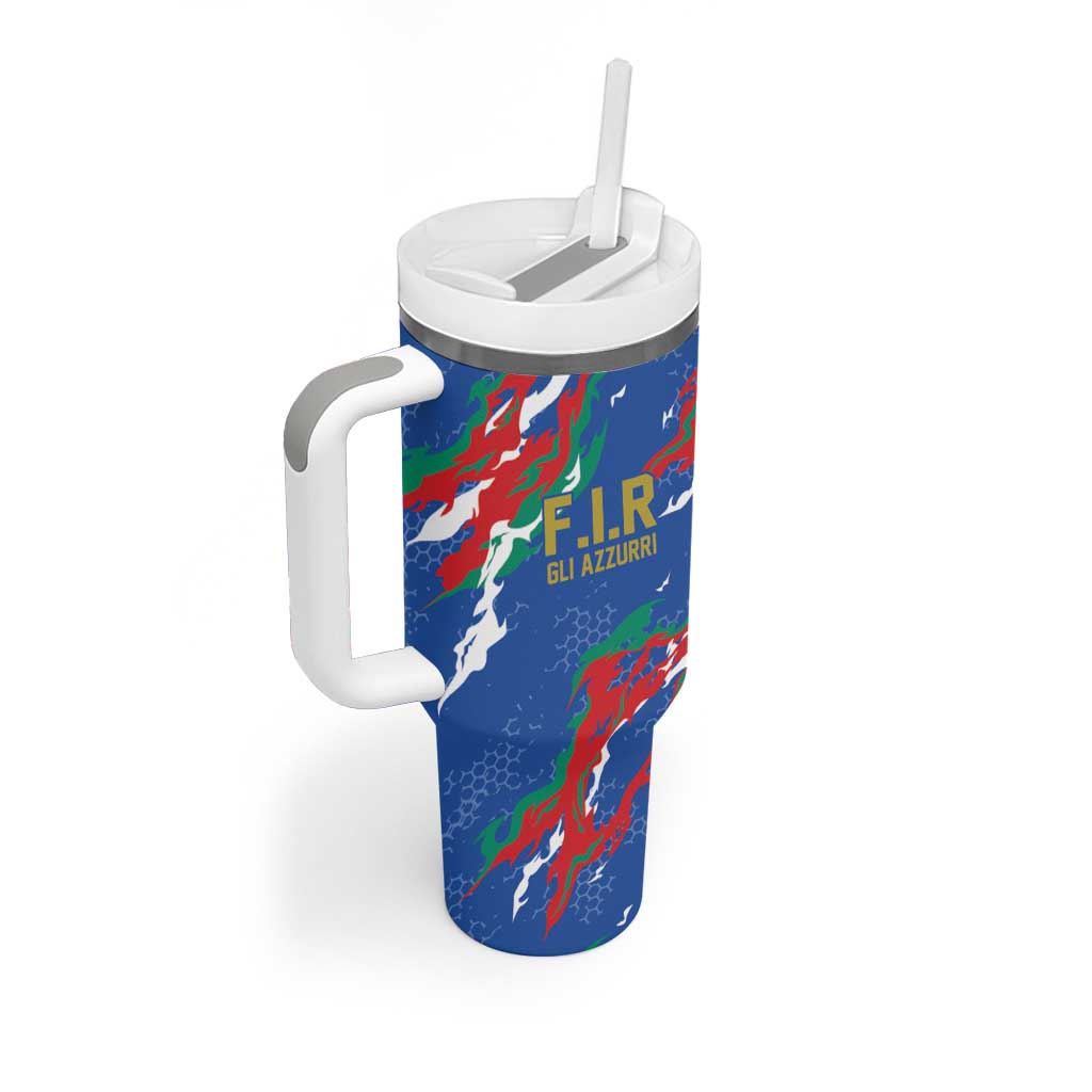 Custom Italy Rugby Pride Tumbler With Handle Gli Azzurri Flame Fire Style