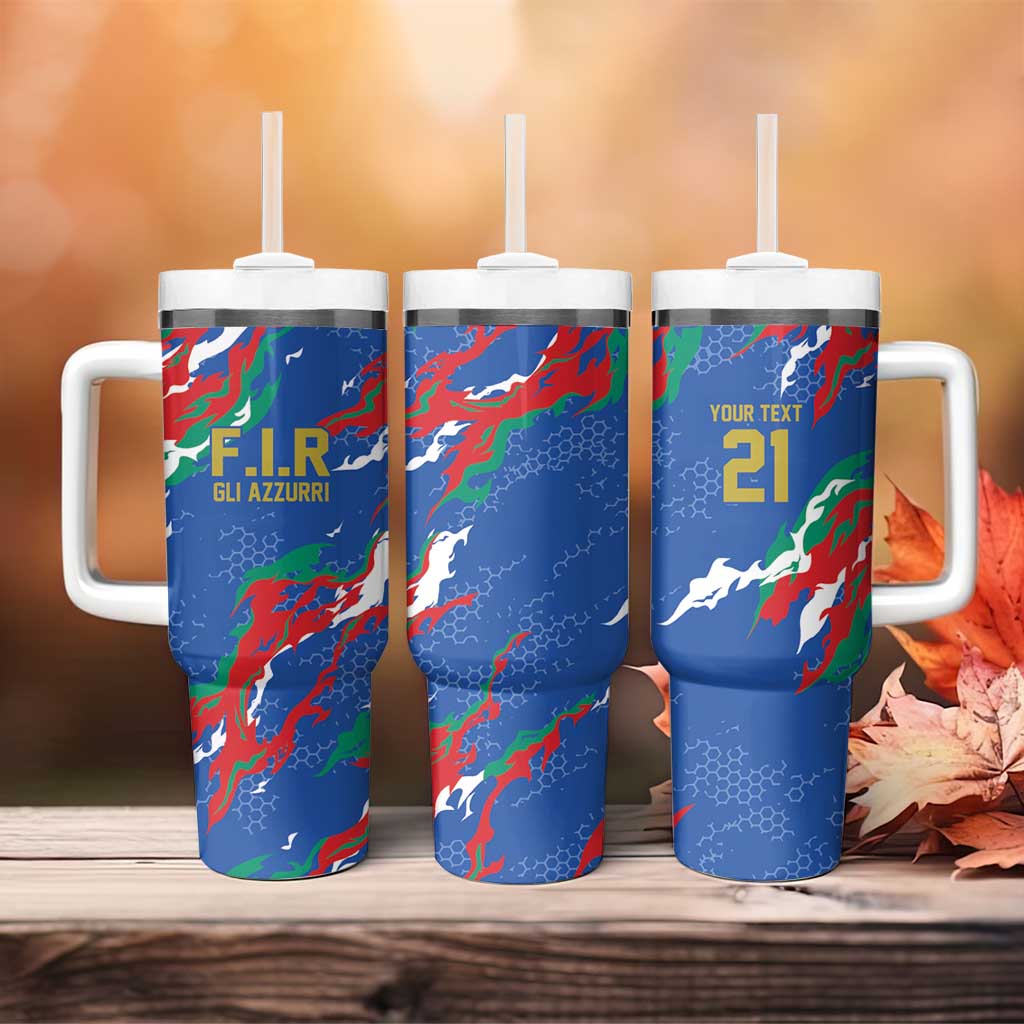 Custom Italy Rugby Pride Tumbler With Handle Gli Azzurri Flame Fire Style