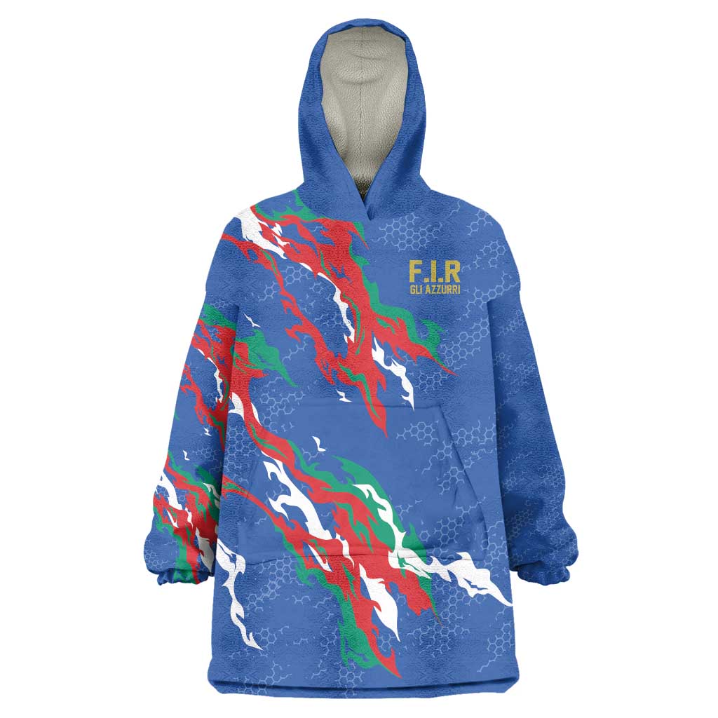 Custom Italy Rugby Pride Wearable Blanket Hoodie Gli Azzurri Flame Fire Style