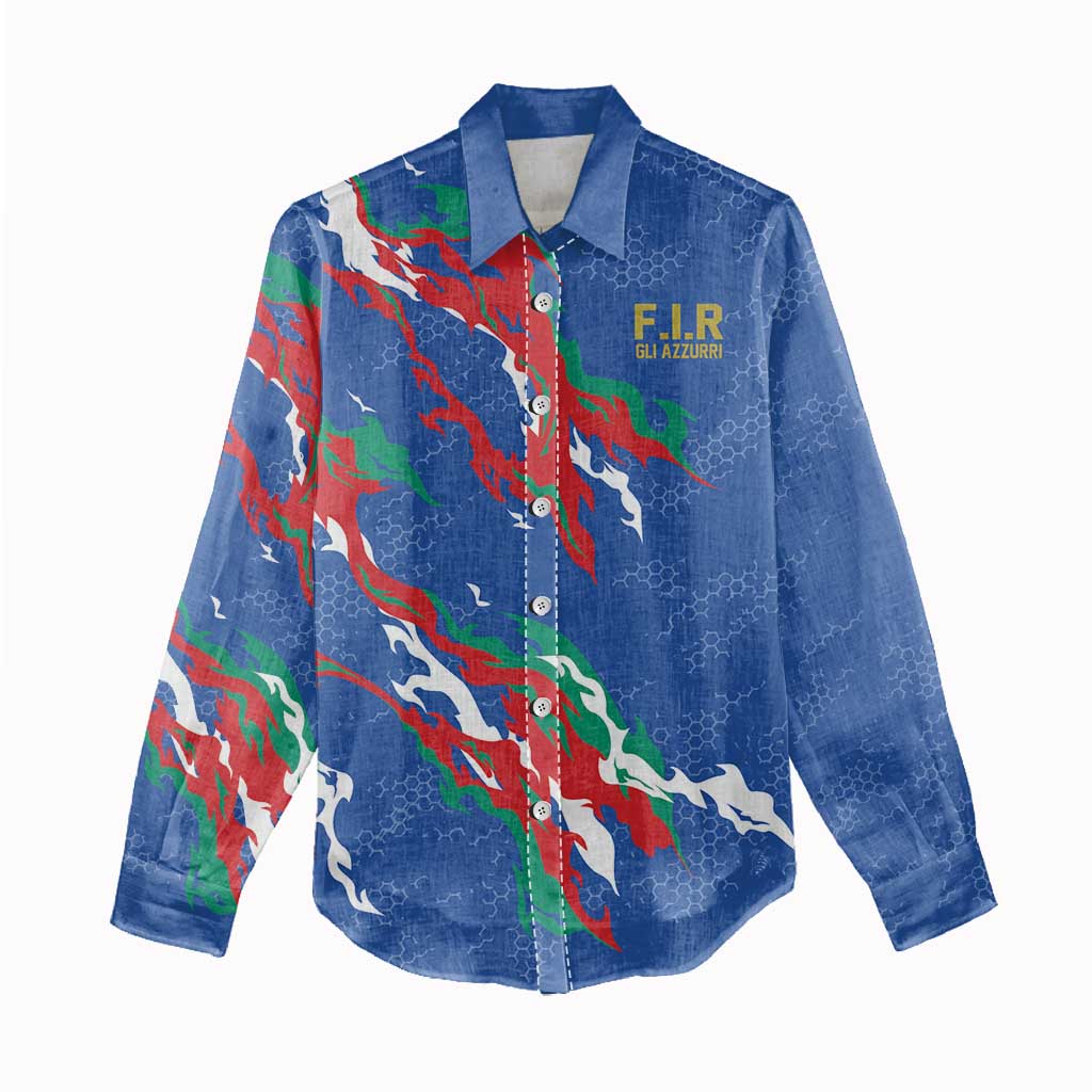 Custom Italy Rugby Pride Women Casual Shirt Gli Azzurri Flame Fire Style