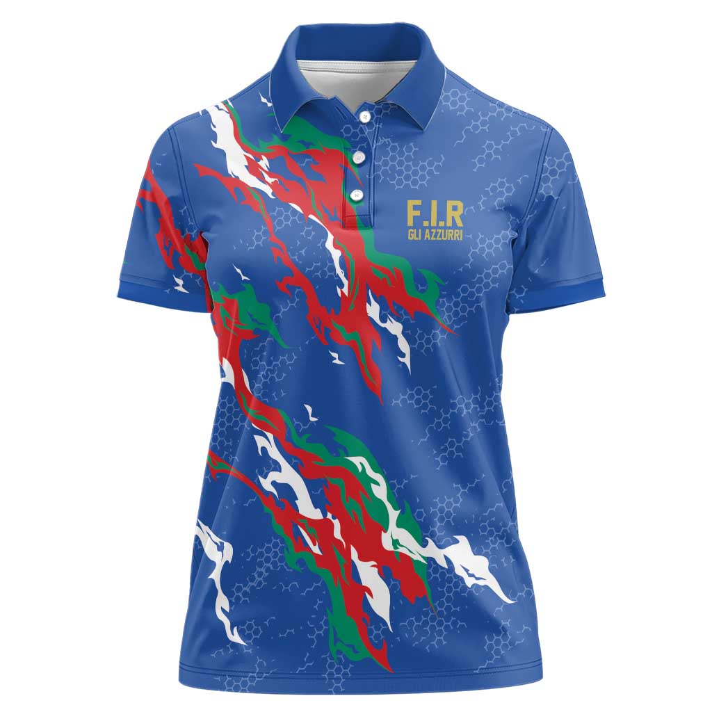 Custom Italy Rugby Pride Women Polo Shirt Gli Azzurri Flame Fire Style