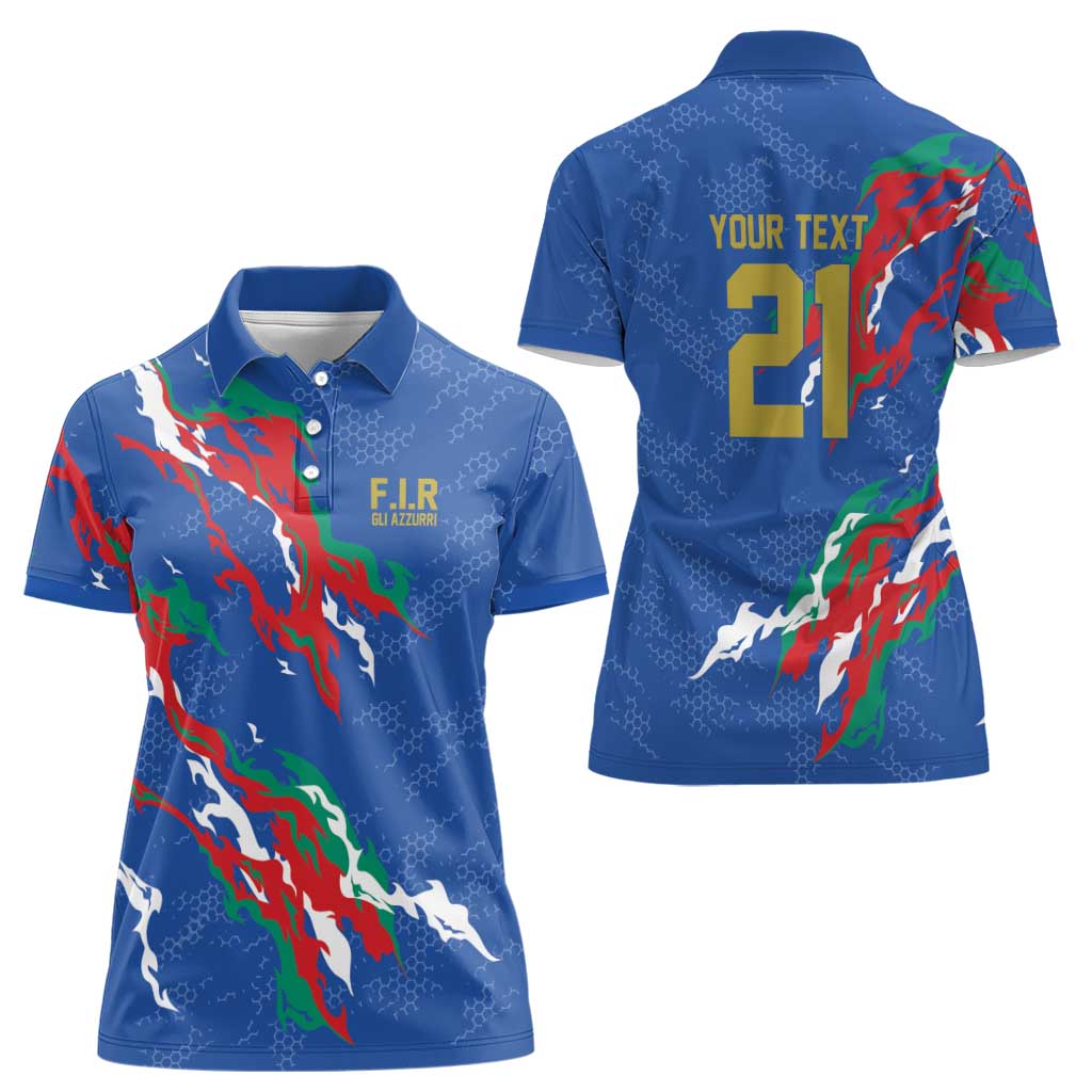 Custom Italy Rugby Pride Women Polo Shirt Gli Azzurri Flame Fire Style