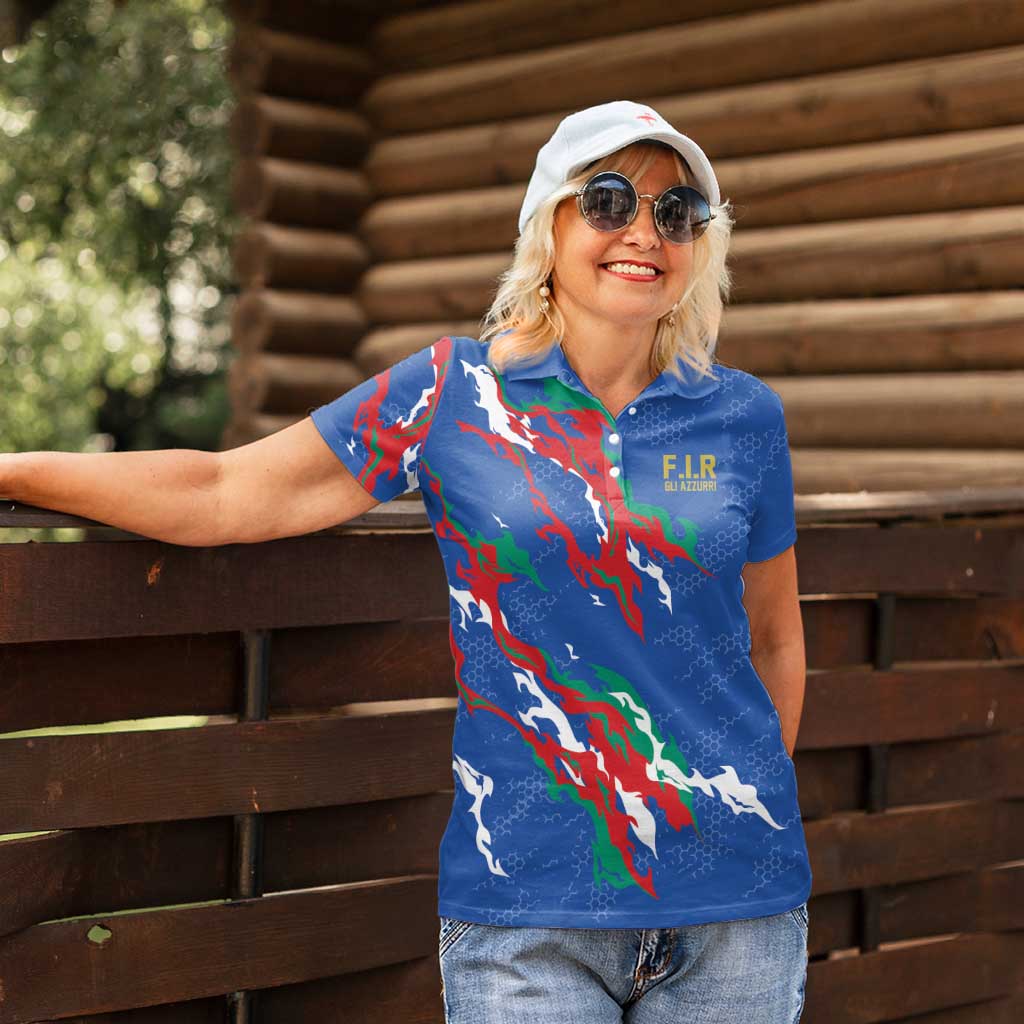 Custom Italy Rugby Pride Women Polo Shirt Gli Azzurri Flame Fire Style