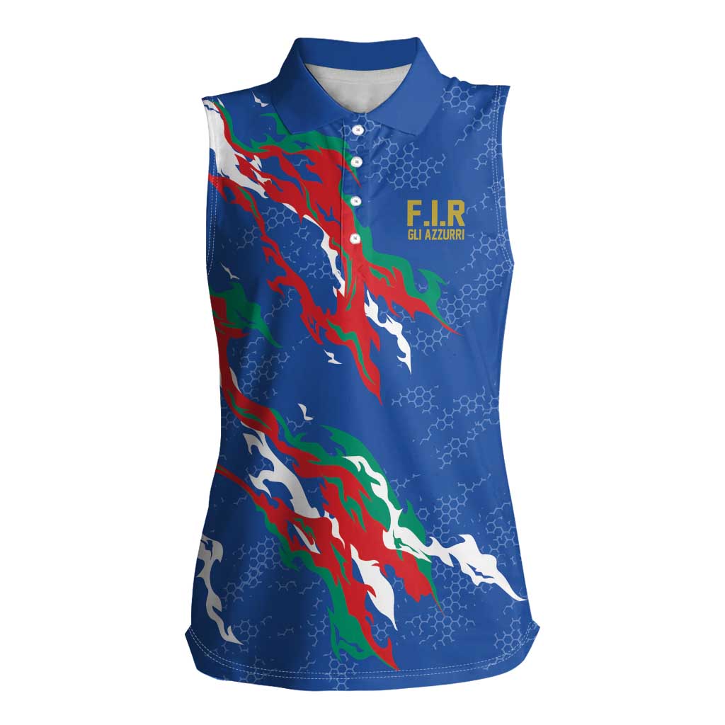 Custom Italy Rugby Pride Women Sleeveless Polo Shirt Gli Azzurri Flame Fire Style