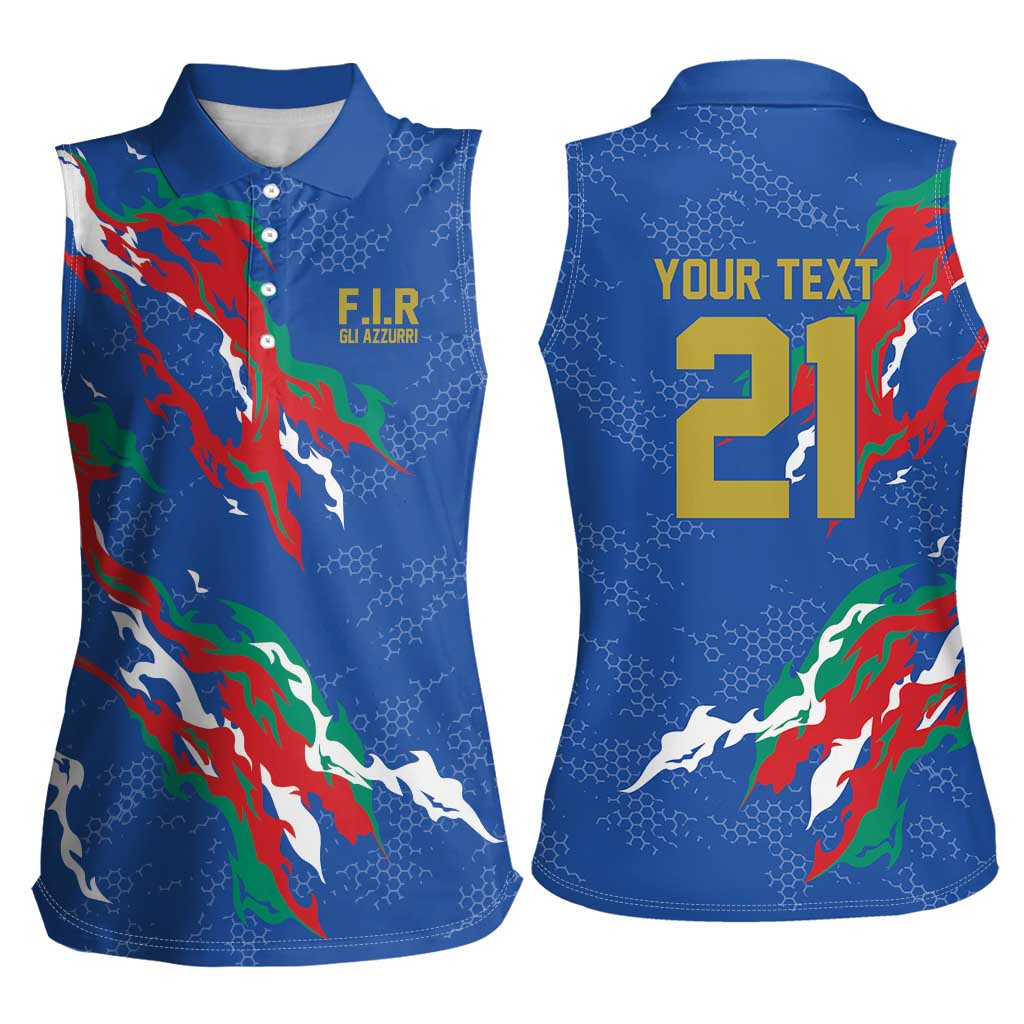 Custom Italy Rugby Pride Women Sleeveless Polo Shirt Gli Azzurri Flame Fire Style
