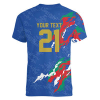 Custom Italy Rugby Pride Women V-Neck T-Shirt Gli Azzurri Flame Fire Style