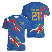 Custom Italy Rugby Pride Women V-Neck T-Shirt Gli Azzurri Flame Fire Style