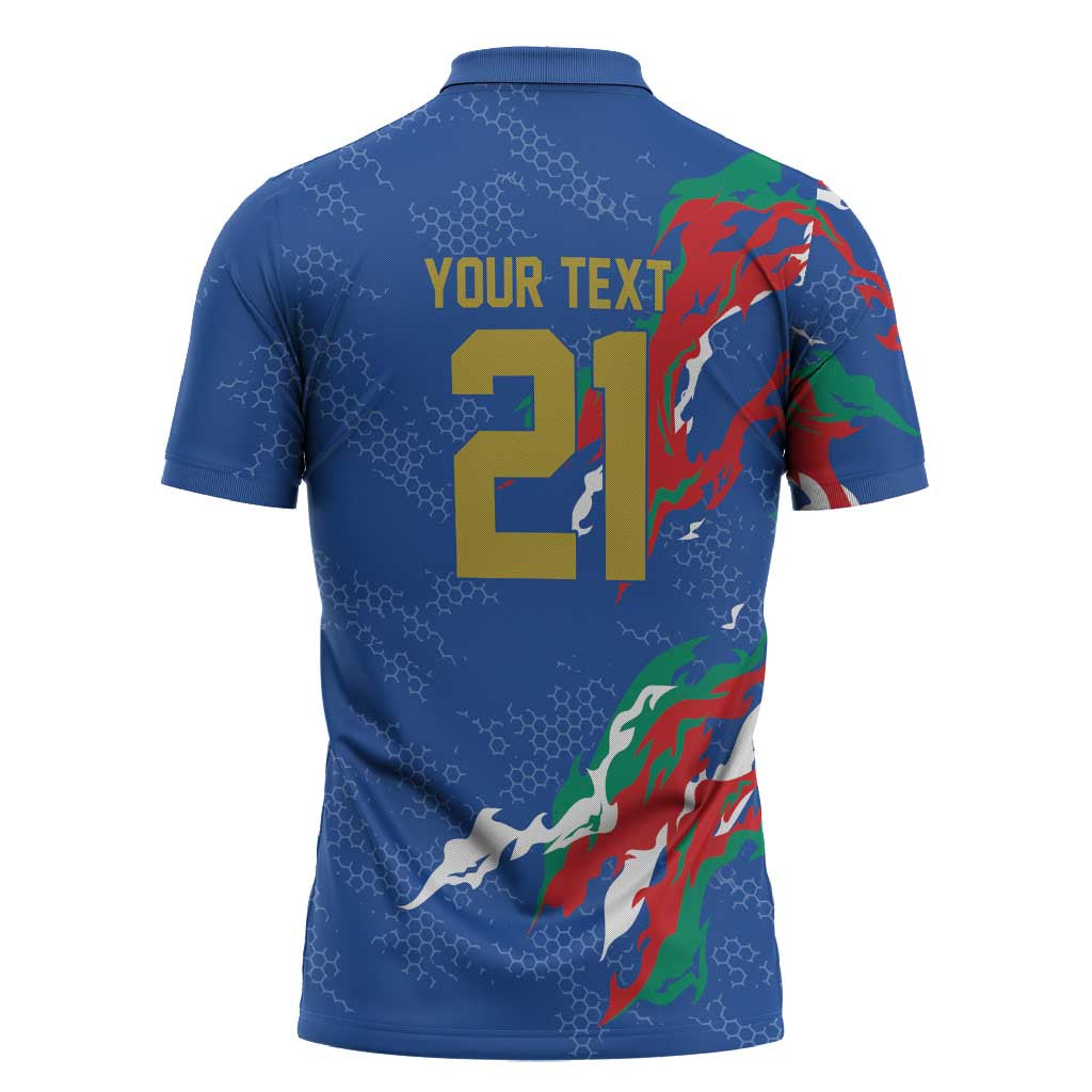 Custom Italy Rugby Pride Zipper Polo Shirt Gli Azzurri Flame Fire Style