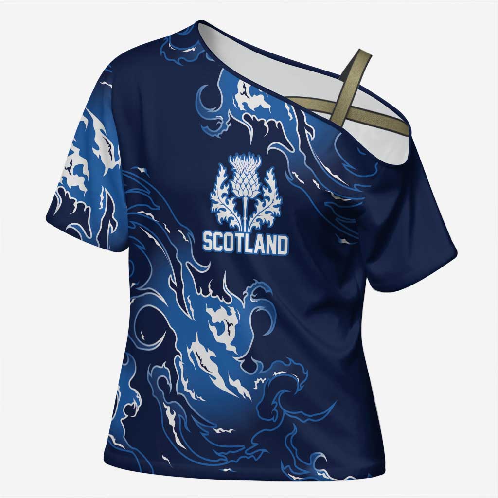 Custom Scotland Rugby Pride Cross Shoulder Shirt Thistle Flame Fire Style