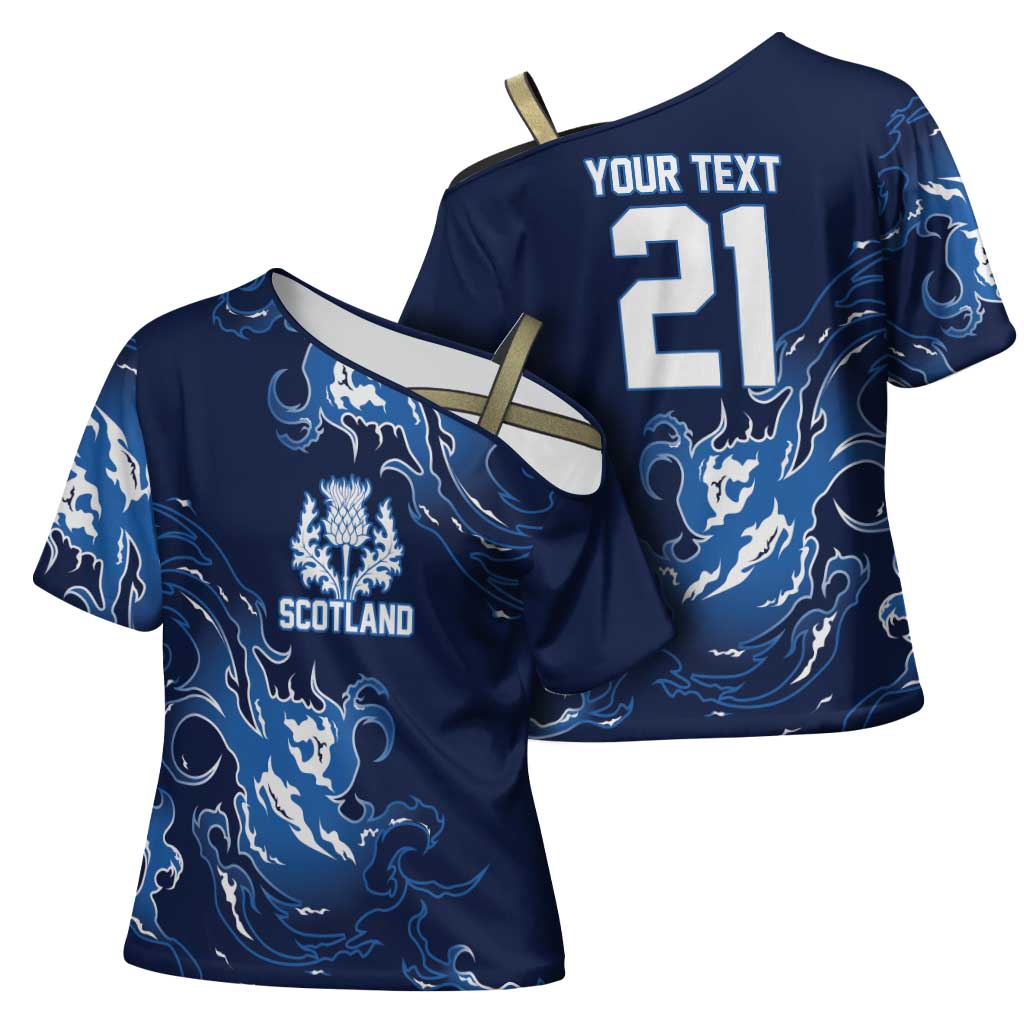 Custom Scotland Rugby Pride Cross Shoulder Shirt Thistle Flame Fire Style