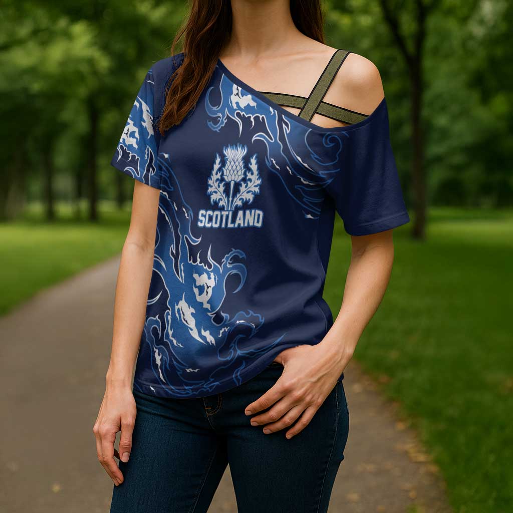 Custom Scotland Rugby Pride Cross Shoulder Shirt Thistle Flame Fire Style