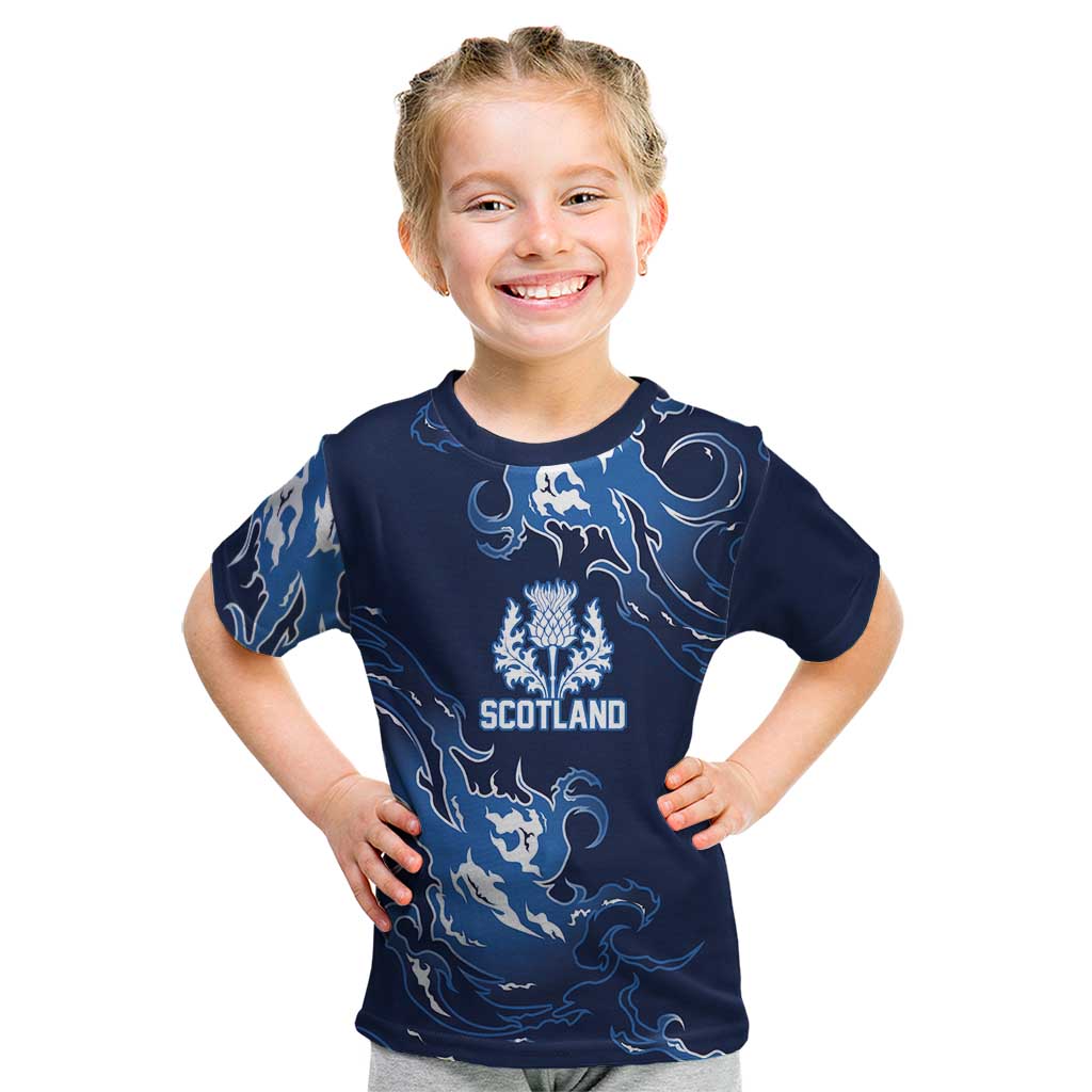 Custom Scotland Rugby Pride Kid T Shirt Thistle Flame Fire Style