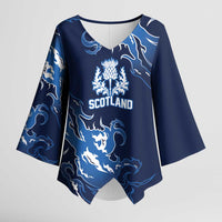 Custom Scotland Rugby Pride Kimono Sleeve Blouse Thistle Flame Fire Style