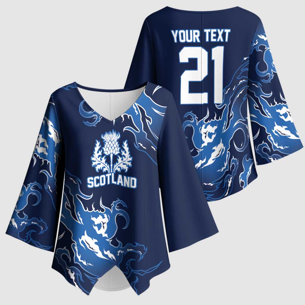 Custom Scotland Rugby Pride Kimono Sleeve Blouse Thistle Flame Fire Style