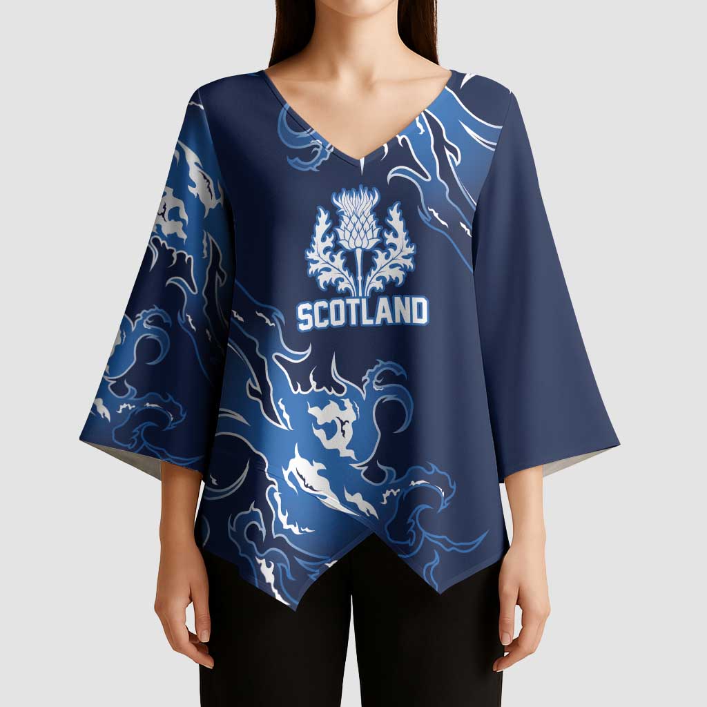 Custom Scotland Rugby Pride Kimono Sleeve Blouse Thistle Flame Fire Style