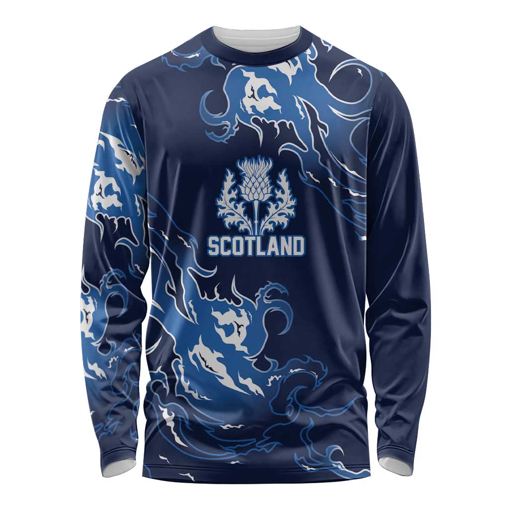 Custom Scotland Rugby Pride Long Sleeve Shirt Thistle Flame Fire Style