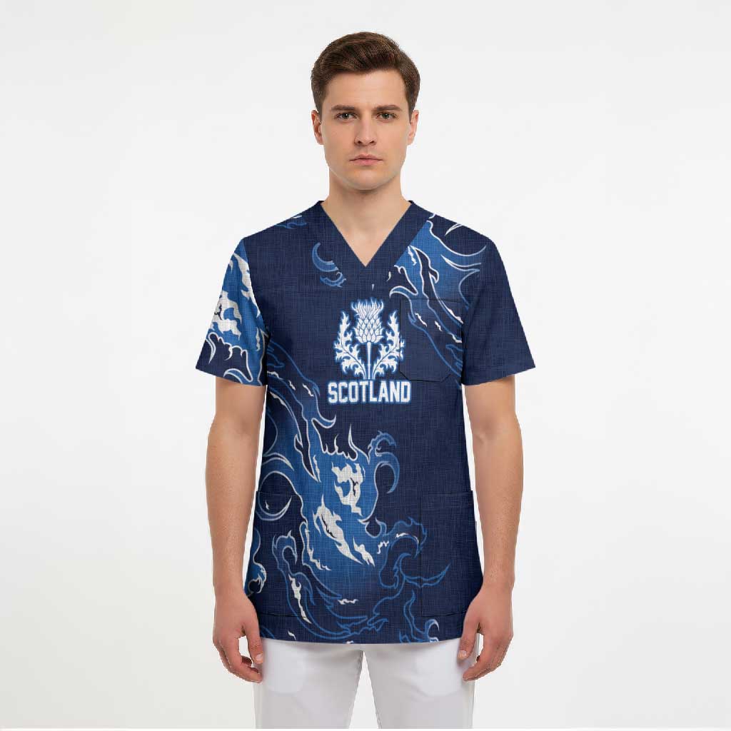 Custom Scotland Rugby Pride Scrub Top Thistle Flame Fire Style