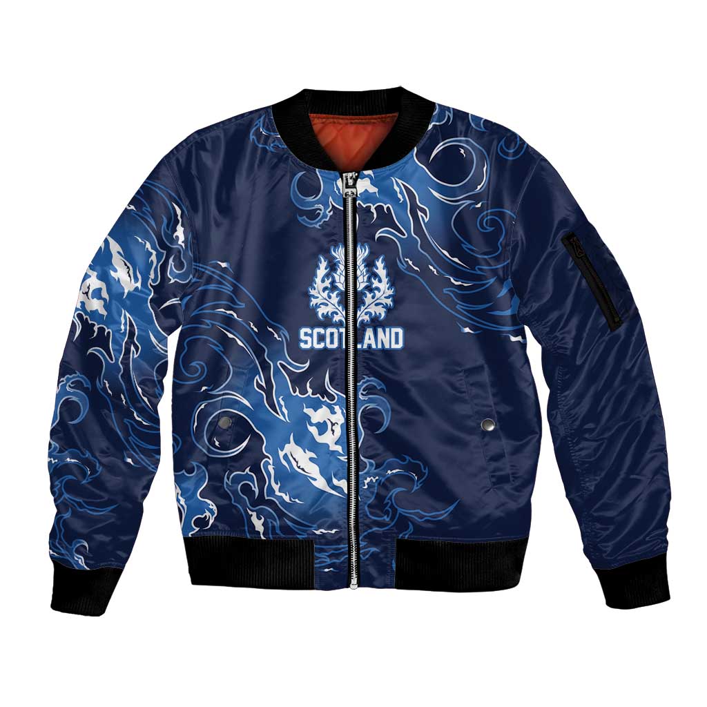 Custom Scotland Rugby Pride Sleeve Zip Bomber Jacket Thistle Flame Fire Style