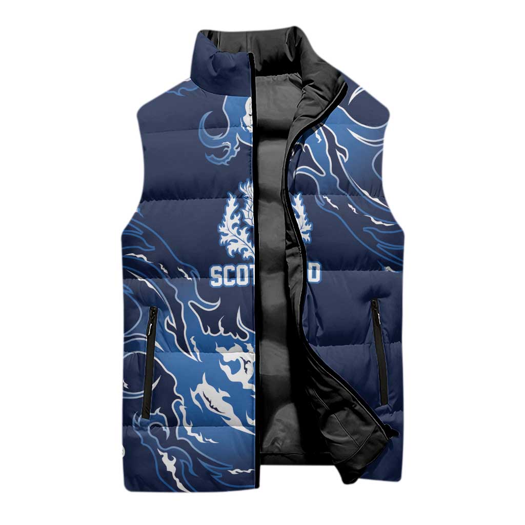 Custom Scotland Rugby Pride Sleeveless Puffer Jacket Thistle Flame Fire Style