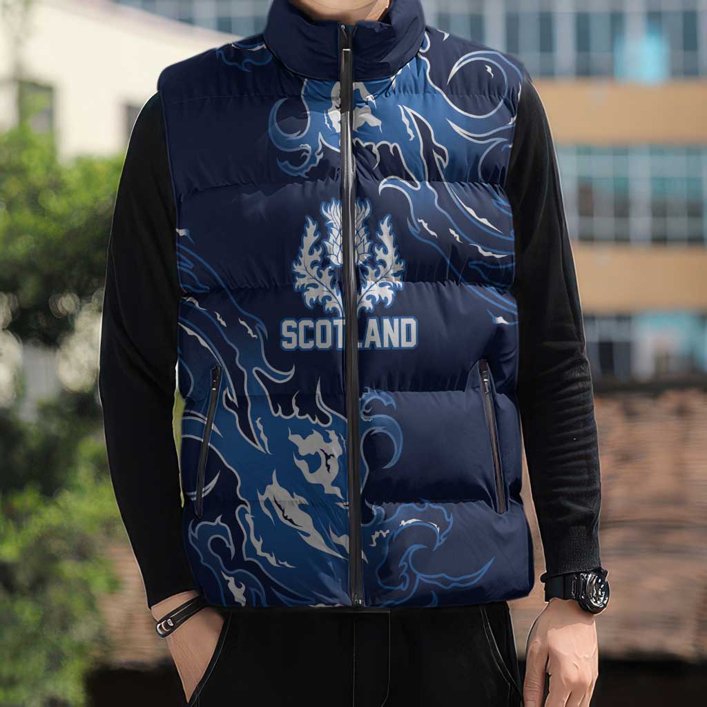 Custom Scotland Rugby Pride Sleeveless Puffer Jacket Thistle Flame Fire Style