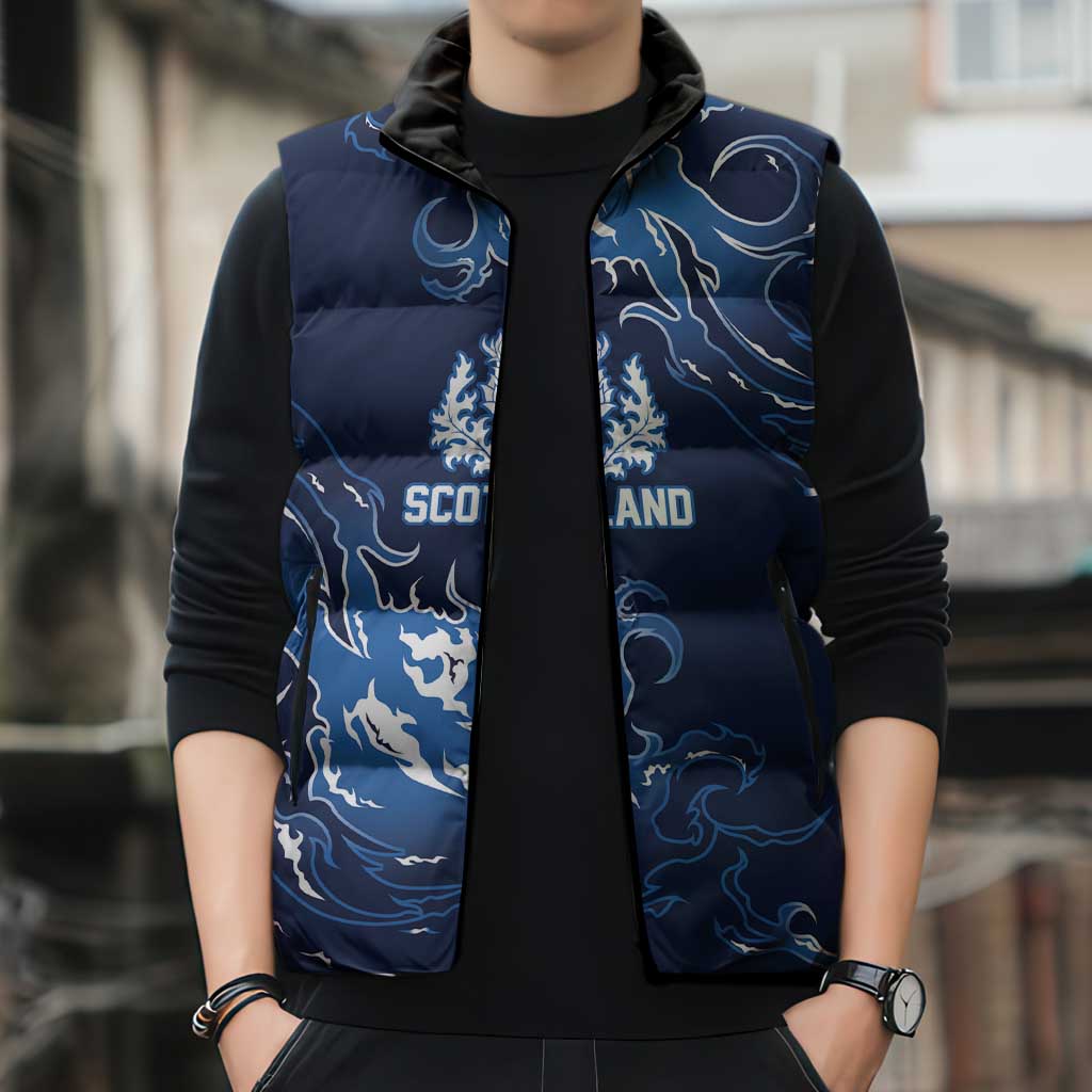 Custom Scotland Rugby Pride Sleeveless Puffer Jacket Thistle Flame Fire Style