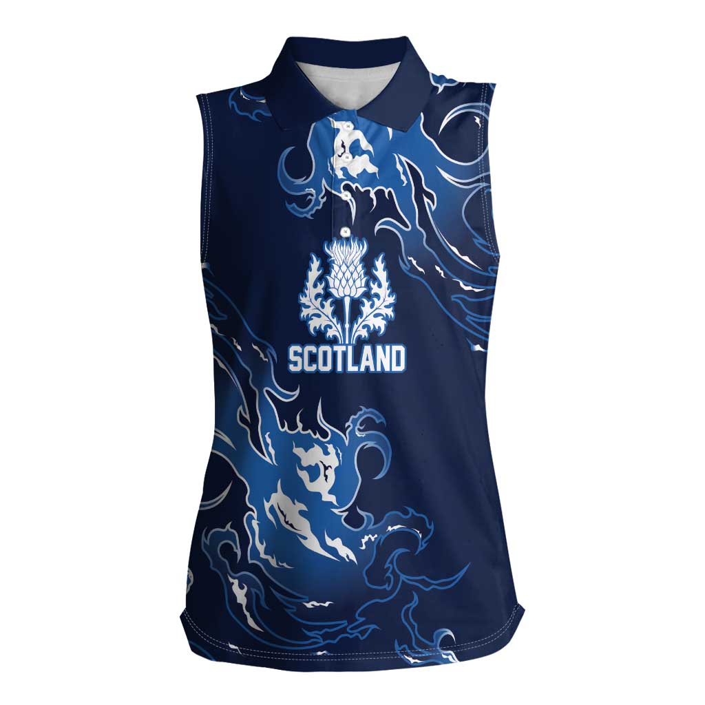 Custom Scotland Rugby Pride Women Sleeveless Polo Shirt Thistle Flame Fire Style