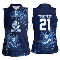 Custom Scotland Rugby Pride Women Sleeveless Polo Shirt Thistle Flame Fire Style