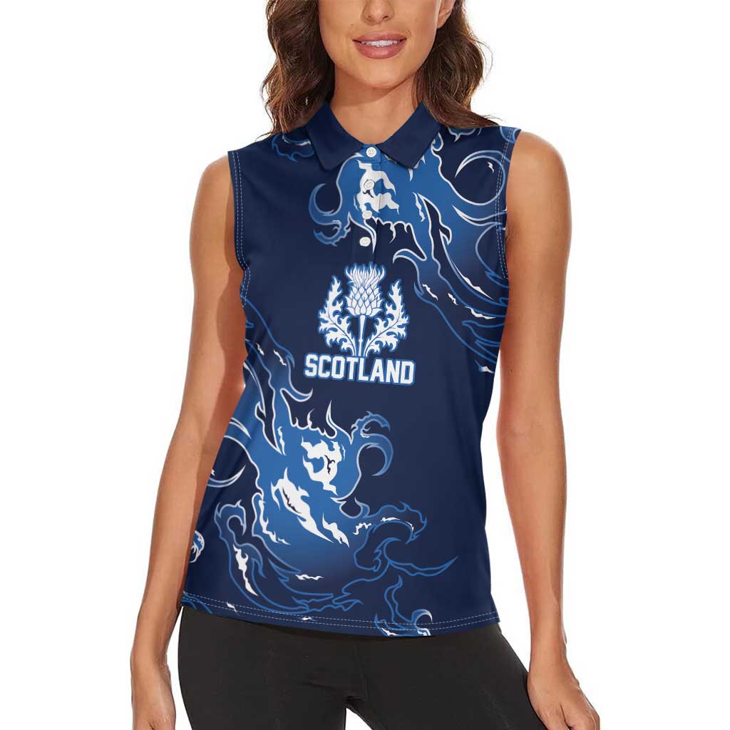Custom Scotland Rugby Pride Women Sleeveless Polo Shirt Thistle Flame Fire Style