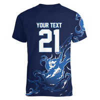 Custom Scotland Rugby Pride Women V-Neck T-Shirt Thistle Flame Fire Style