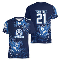 Custom Scotland Rugby Pride Women V-Neck T-Shirt Thistle Flame Fire Style