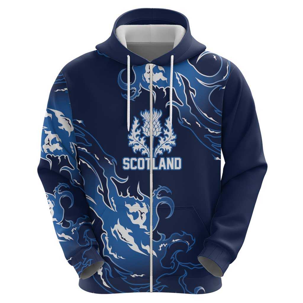 Custom Scotland Rugby Pride Zip Hoodie Thistle Flame Fire Style