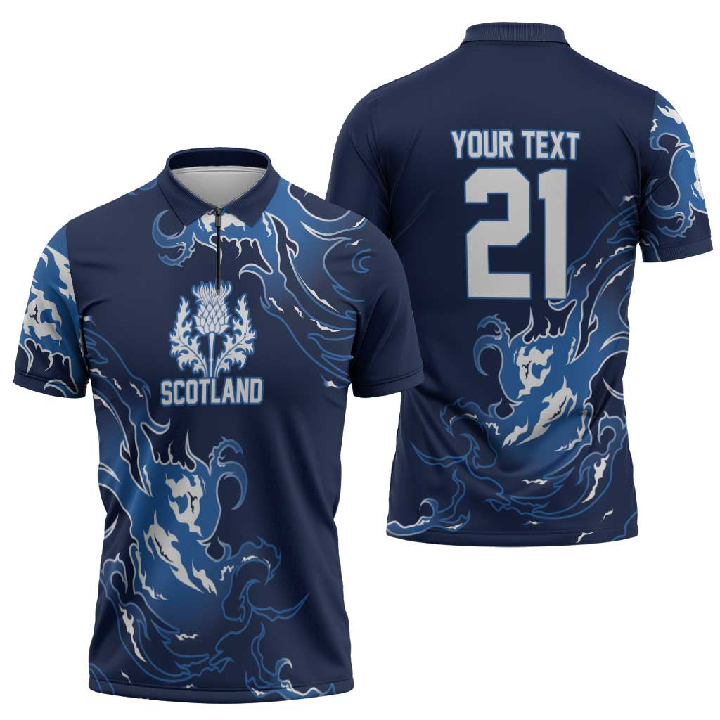 Custom Scotland Rugby Pride Zipper Polo Shirt Thistle Flame Fire Style
