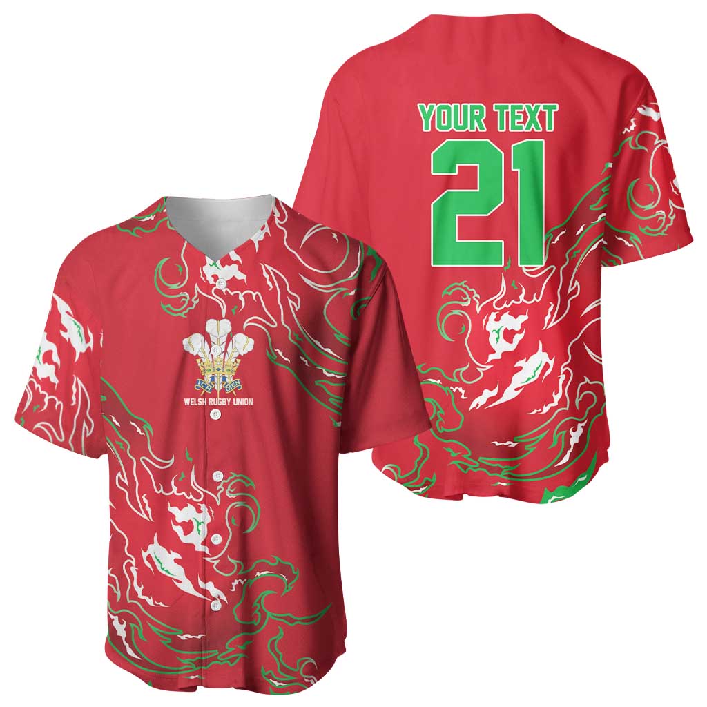 Custom Wales Rugby Pride Baseball Jersey Cymru Three feathers Flame Fire Style