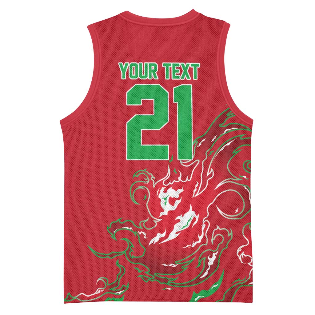 Custom Wales Rugby Pride Basketball Jersey Cymru Three feathers Flame Fire Style