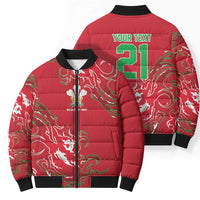 Custom Wales Rugby Pride Bomber Puffer Jacket Cymru Three feathers Flame Fire Style