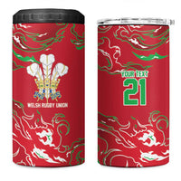 Custom Wales Rugby Pride 4 in 1 Can Cooler Tumbler Cymru Three feathers Flame Fire Style