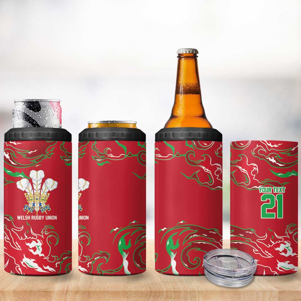 Custom Wales Rugby Pride 4 in 1 Can Cooler Tumbler Cymru Three feathers Flame Fire Style