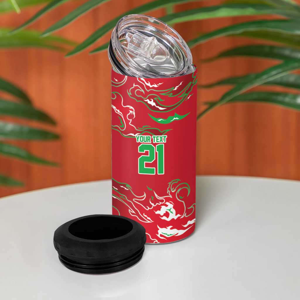 Custom Wales Rugby Pride 4 in 1 Can Cooler Tumbler Cymru Three feathers Flame Fire Style