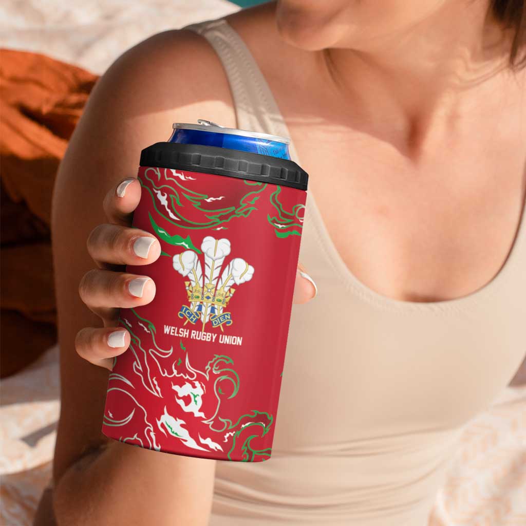 Custom Wales Rugby Pride 4 in 1 Can Cooler Tumbler Cymru Three feathers Flame Fire Style