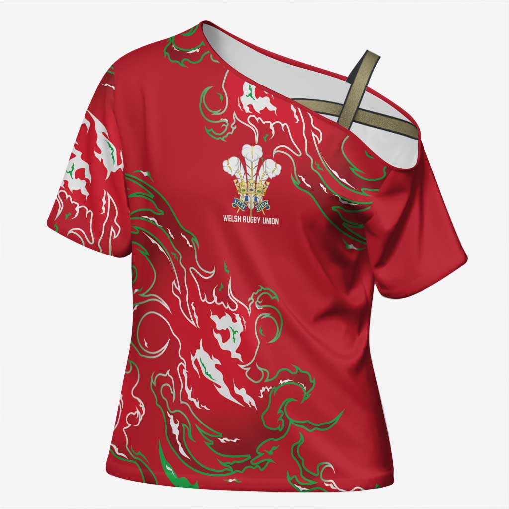 Custom Wales Rugby Pride Cross Shoulder Shirt Cymru Three feathers Flame Fire Style