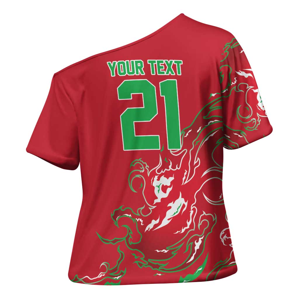 Custom Wales Rugby Pride Cross Shoulder Shirt Cymru Three feathers Flame Fire Style