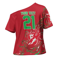 Custom Wales Rugby Pride Cross Shoulder Shirt Cymru Three feathers Flame Fire Style