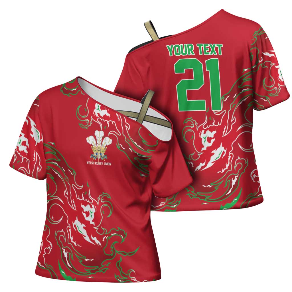 Custom Wales Rugby Pride Cross Shoulder Shirt Cymru Three feathers Flame Fire Style