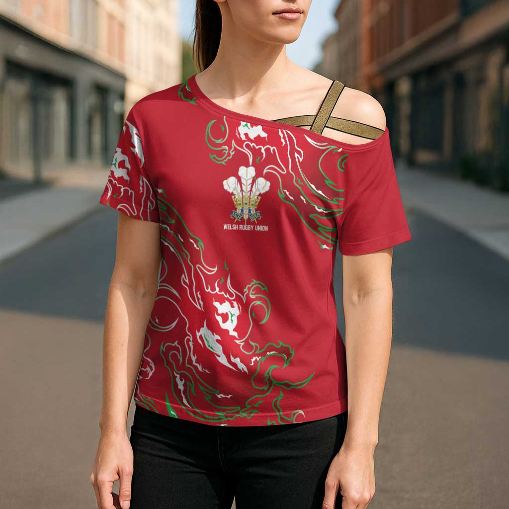Custom Wales Rugby Pride Cross Shoulder Shirt Cymru Three feathers Flame Fire Style