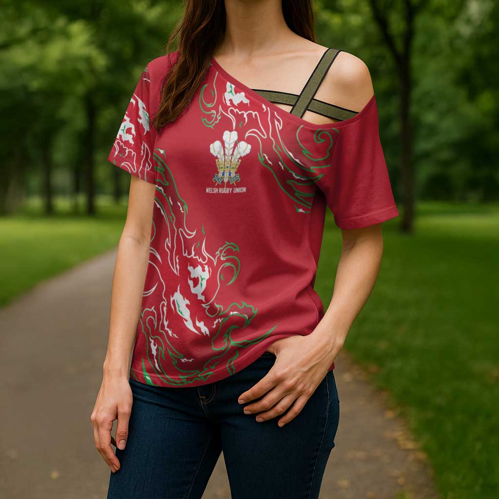 Custom Wales Rugby Pride Cross Shoulder Shirt Cymru Three feathers Flame Fire Style