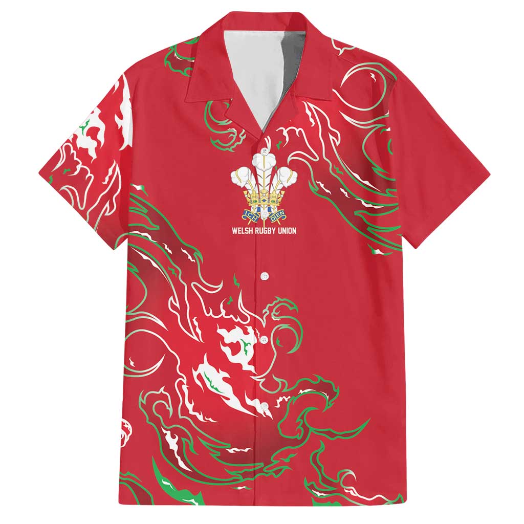 Custom Wales Rugby Pride Hawaiian Shirt Cymru Three feathers Flame Fire Style