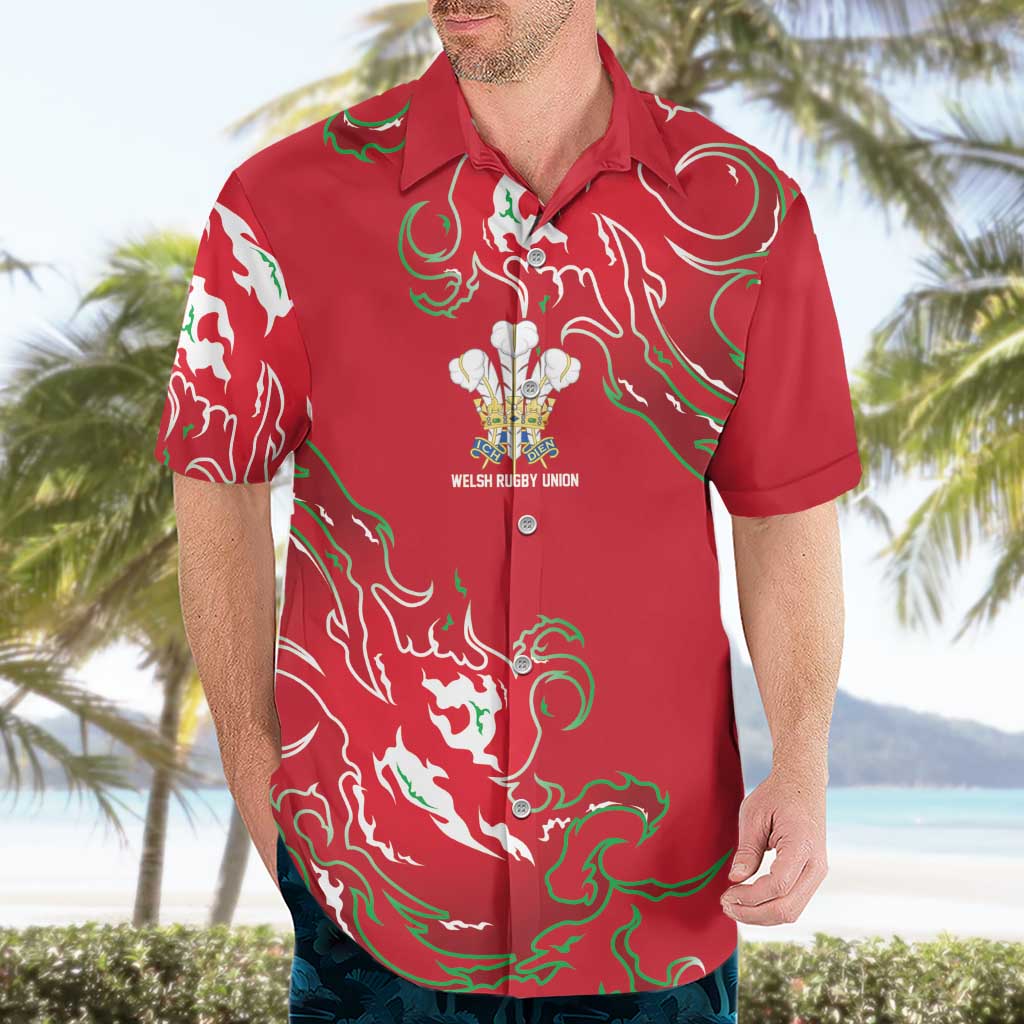 Custom Wales Rugby Pride Hawaiian Shirt Cymru Three feathers Flame Fire Style