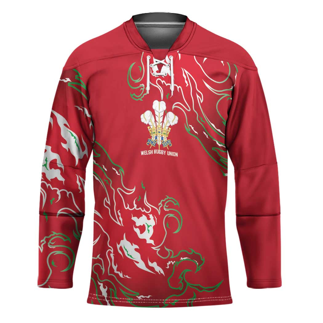 Custom Wales Rugby Pride Hockey Jersey Cymru Three feathers Flame Fire Style