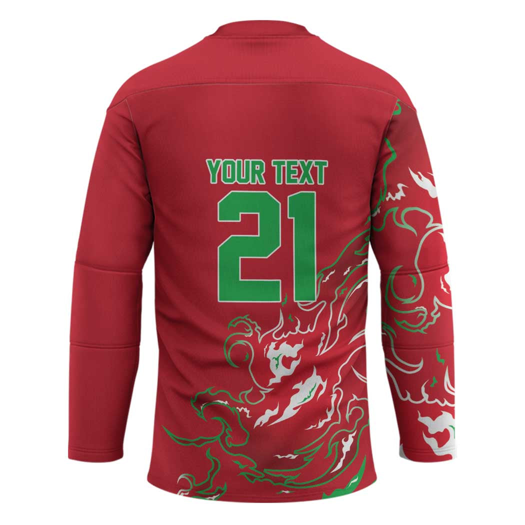 Custom Wales Rugby Pride Hockey Jersey Cymru Three feathers Flame Fire Style